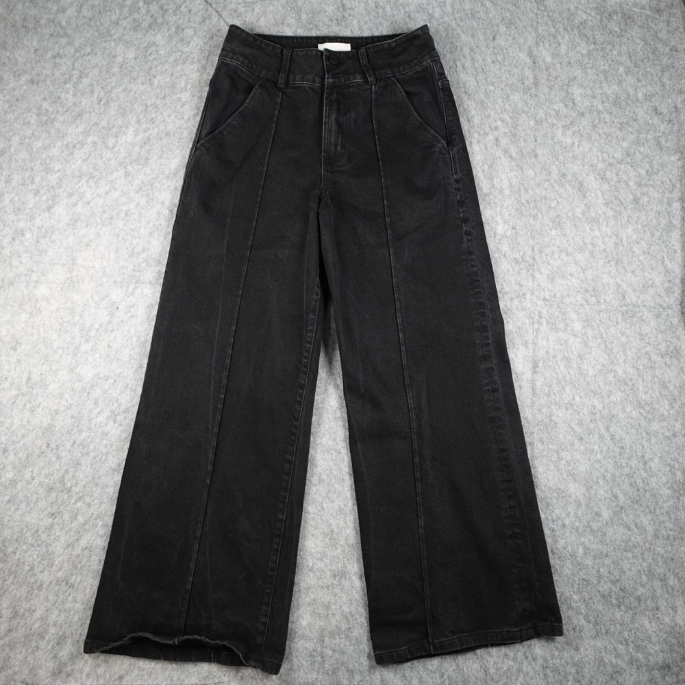 Habitual Jeans Women 27 Black SAMPLE Extreme Wide Leg Paperbag High Rise Seamed